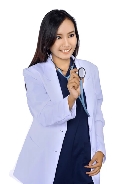 A Female Doctor With A Stethoscope Listening — Stock Photo, Image