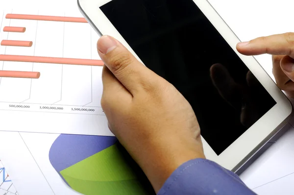 Business man holding tablet. — Stock Photo, Image