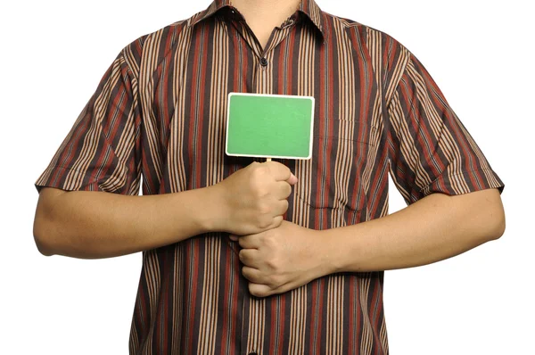 Man Show Blank Wooden Sign — Stock Photo, Image