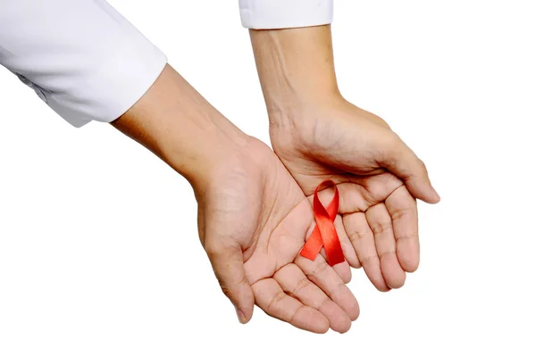 Human Hand Holding Red Ribbon — Stock Photo, Image