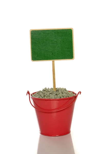Segno quadrato verde su secchio di metallo — Foto Stock