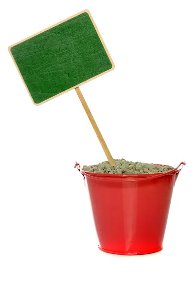 Sinal quadrado verde no balde de metal — Fotografia de Stock