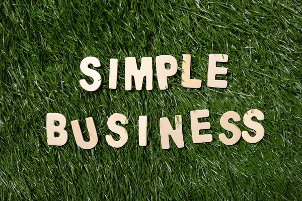 Simple Business Wooden Sign On Grass — Stock Photo, Image