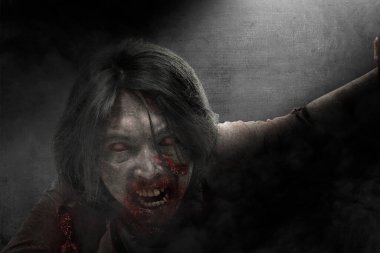 Vücudunda kan ve yara olan korkunç bir zombi. Karanlık bir geçmişi var.