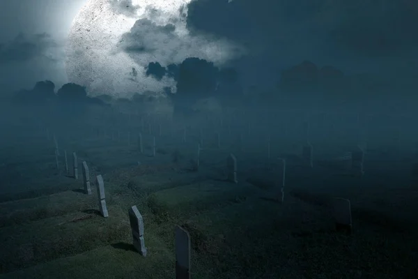 Tumbas Cementerio Con Fondo Luna Llena Concepto Halloween — Foto de Stock