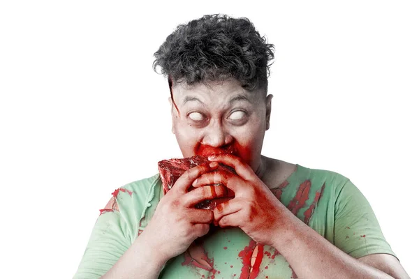 Τρομακτικό Ζόμπι Αίμα Και Πληγή Στο Σώμα Του Τρώνε Ωμό — Φωτογραφία Αρχείου
