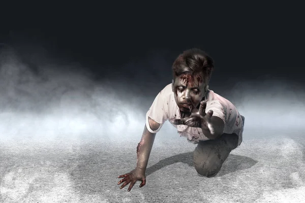 Straszne Zombie Krwią Raną Ciele Pełzające Ciemnym Tle — Zdjęcie stockowe