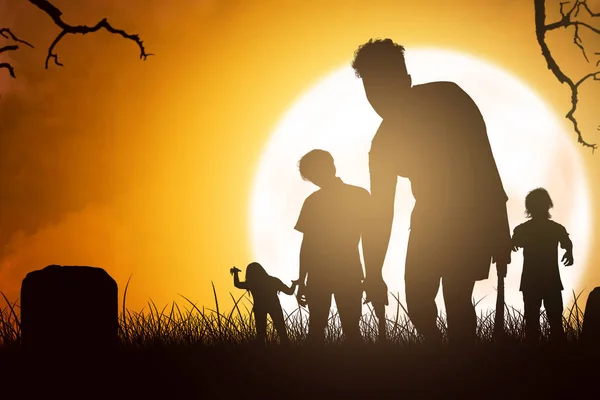 Silhouette Von Beängstigenden Zombies Mit Blut Und Wunden Körper Die — Stockfoto