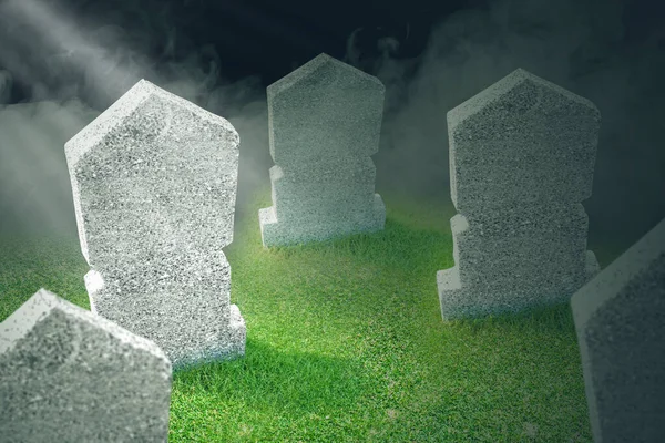 Gravstenar Kyrkogården Med Dimmig Bakgrund Halloween Konceptet — Stockfoto