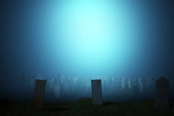 Náhrobní Kameny Hřbitově Měsíčním Světlem Pozadí Halloween Koncept — Stock fotografie