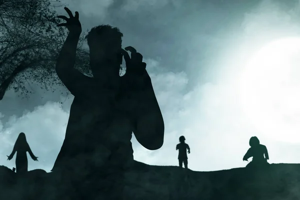 Silhouette Von Beängstigenden Zombies Mit Blut Und Wunden Körper Die — Stockfoto