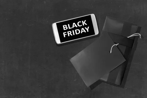 Black Friday Message Mobile Phone Screen Label Tag Black Background — Stock Photo, Image