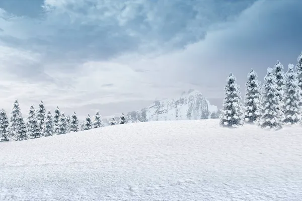 青空を背景に雪の山とモミの木の景色 — ストック写真