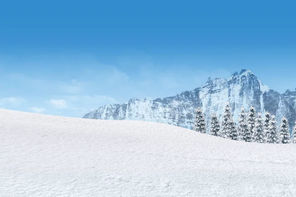 Blick Auf Einen Schneebedeckten Berg Und Tannen Mit Blauem Himmel — Stockfoto