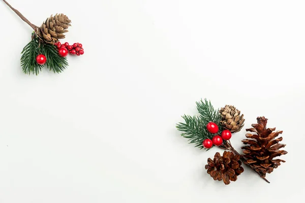 Pine Cone Fehér Háttérrel Karácsonyi Dekoráció — Stock Fotó
