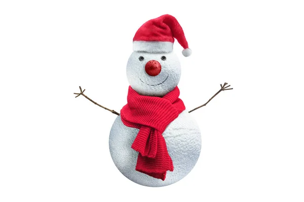 Schneemann Mit Weihnachtsmütze Isoliert Über Weißem Hintergrund — Stockfoto
