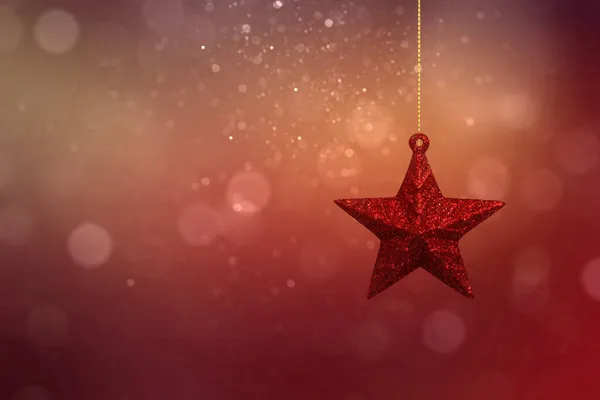 Estrella Roja Navidad Colgando Con Fondo Luz Borrosa Decoración Navidad — Foto de Stock