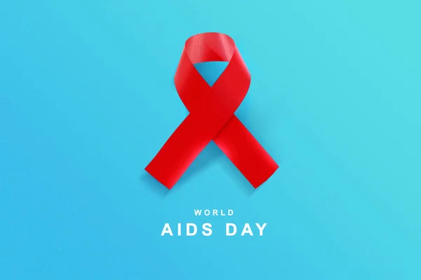 Fita Vermelha Com Fundo Colorido Hiv Aids Fita Consciência — Fotografia de Stock