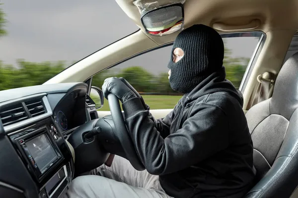 Voleur Voiture Homme Fugue Avec Une Voiture Volée Dans Rue — Photo