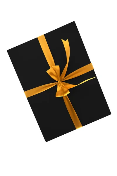 Чорна Подарункова Коробка Золотою Стрічкою Ізольована Білому Фоні — стокове фото