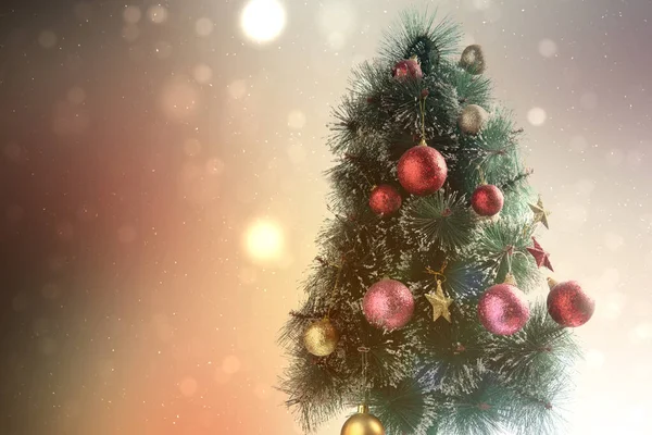 Árbol Navidad Decorado Con Luces Coloridas Adornos Con Fondo Luz — Foto de Stock