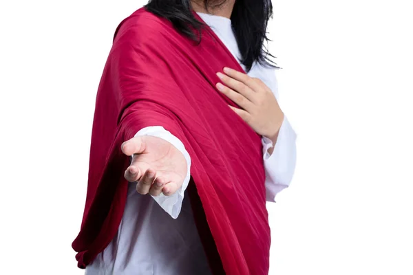 Jezus Chrystus Otwartą Dłonią Daje Pomocną Dłoń Odizolowane Białym Tle — Zdjęcie stockowe