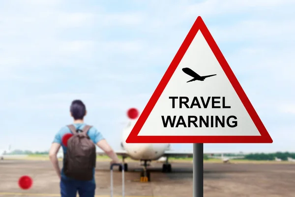 Знак Обережності Нового Варіанту Ковадла Омікронів Аеропорту Концепція Попередження Подорожей — стокове фото