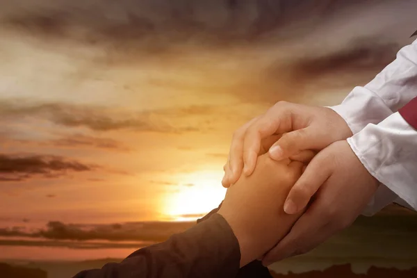 Jesus Christ Gave His Help His Follower Sunset Background — Stock Photo, Image