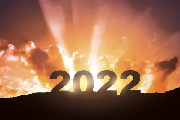 Silueta 2022 Con Fondo Cielo Atardecer Feliz Año Nuevo 2022 — Foto de Stock