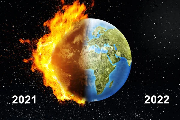 Het Verschil Tussen Aarde 2021 Aarde 2022 Gelukkig Nieuwjaar 2022 — Stockfoto