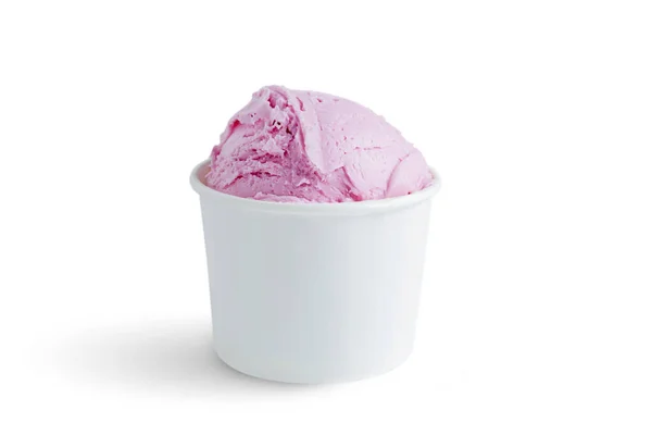Παγωτό Φράουλα Στο Μπολ Που Απομονώνεται Λευκό Φόντο — Φωτογραφία Αρχείου