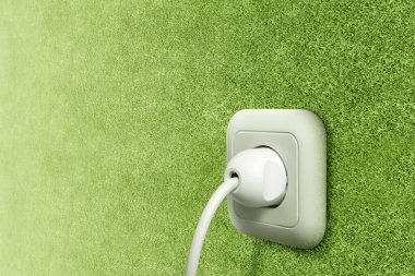 Yeşil bir duvar prizine elektrik prizi takın. Yeşil Güç Konsepti