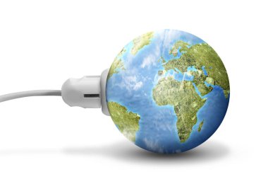 Beyaz arkaplanda izole edilmiş bir toprak güç prizine elektrik prizi takın
