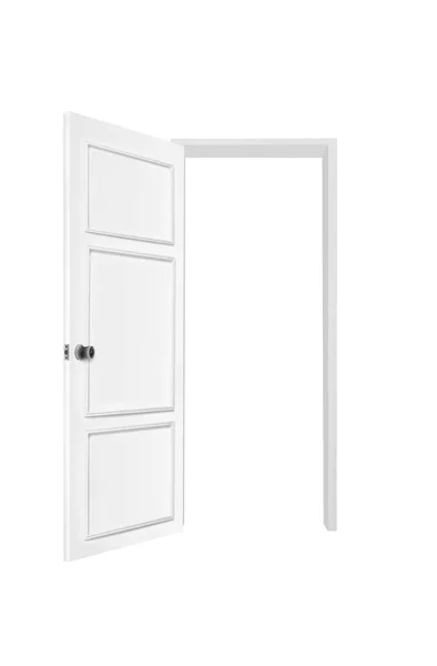 Ανοιγμένη Ξύλινη Πόρτα Απομονωμένη Λευκό Φόντο — Φωτογραφία Αρχείου