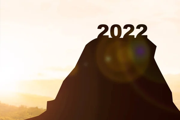Silhueta 2022 Com Fundo Céu Por Sol Feliz Ano Novo — Fotografia de Stock