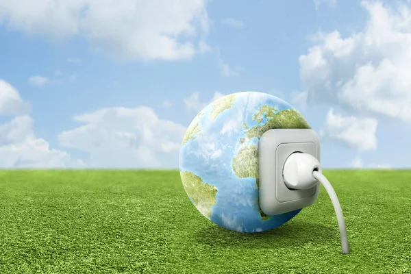 Electric Plug Earth Power Socket Green Power Concept — Stock Photo, Image