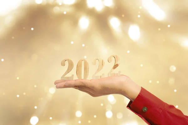 Hand Showing 2022 Blurred Light Background Happy New Year 2022 — Stockfoto