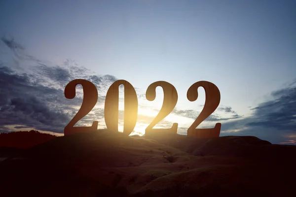 Silueta 2022 Con Fondo Cielo Amanecer Feliz Año Nuevo 2022 — Foto de Stock