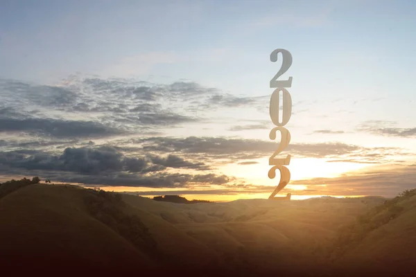 Silhouette 2022 Sunrise Sky Background Happy New Year 2022 — Fotografia de Stock
