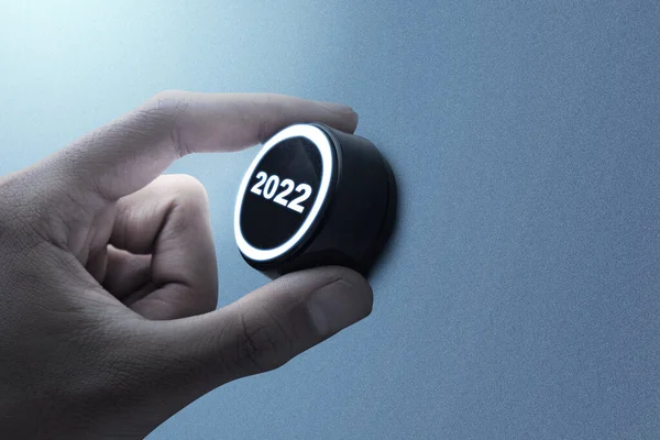 Human Hand Turning 2022 Knob Happy New Year 2022 — Stockfoto