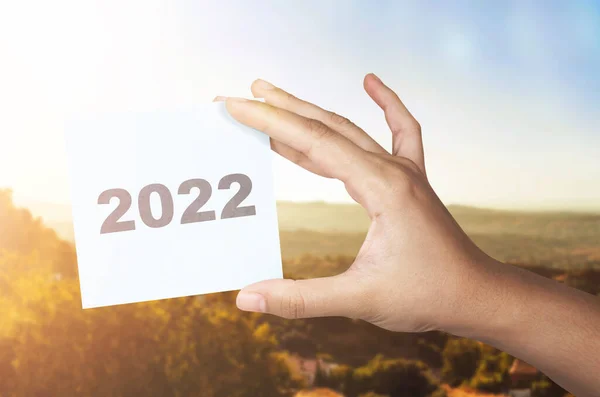 Mano Sosteniendo 2022 Feliz Año Nuevo 2022 — Foto de Stock
