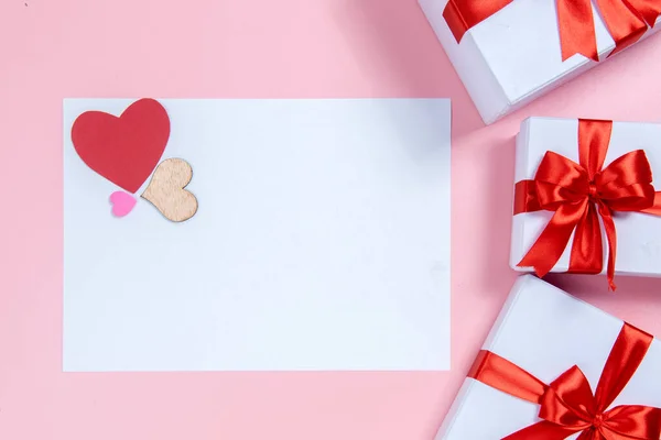 Empty White Paper Heart Gift Box Colored Background Valentines Day — стокове фото