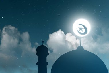 Gece manzaralı cami kubbesi.