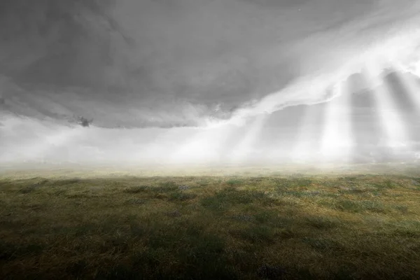 具有戏剧性天空背景的Meadow场 — 图库照片