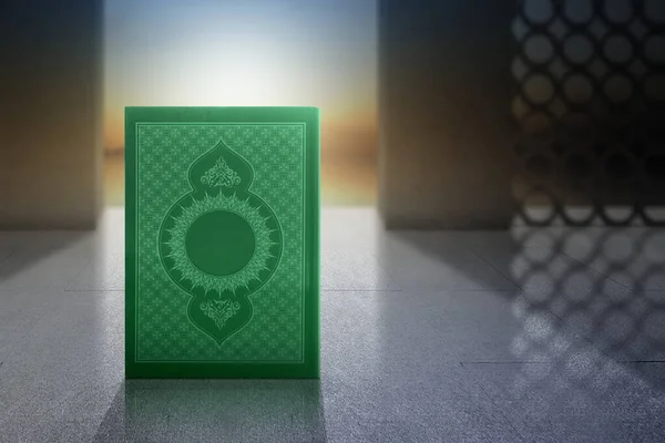 Koran Moskee Met Zonsondergang Uitzicht Achtergrond — Stockfoto