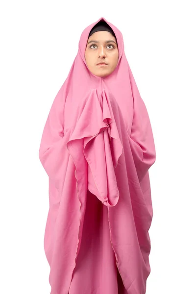 Mujer Musulmana Asiática Velo Pie Mientras Levanta Las Manos Reza — Foto de Stock