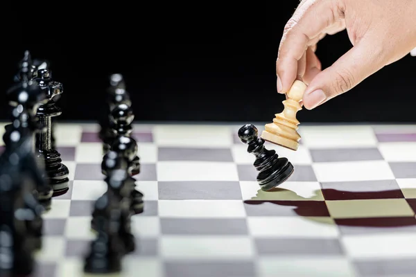 Närbild Affärsmannen Som Spelar Schack — Stockfoto