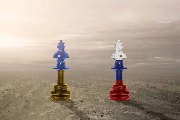 Chess Piece King Med Rysk Flagga Och Schackpjäs Kung Med — Stockfoto