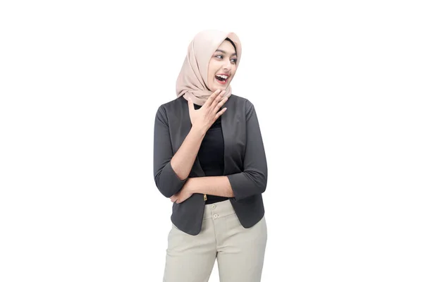 Asian Muslim Woman Headscarf Laughing Isolated White Background — ストック写真