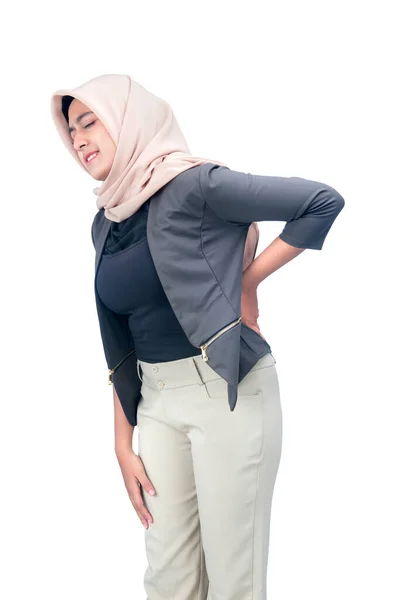 Asiatische Muslimin Mit Kopftuch Fühlt Schmerzen Ihrem Körper Isoliert Über — Stockfoto